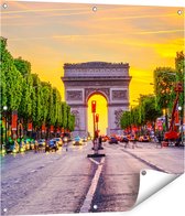 Gards Tuinposter Arc de Triomphe in Parijs vanaf de Straat - 80x80 cm - Tuindoek - Tuindecoratie - Wanddecoratie buiten - Tuinschilderij