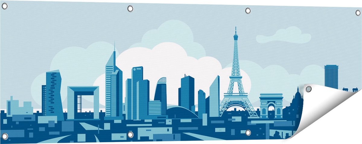 Gards Tuinposter Skyline van Parijs - Abstract - 120x40 cm - Tuindoek - Tuindecoratie - Wanddecoratie buiten - Tuinschilderij Multikleur