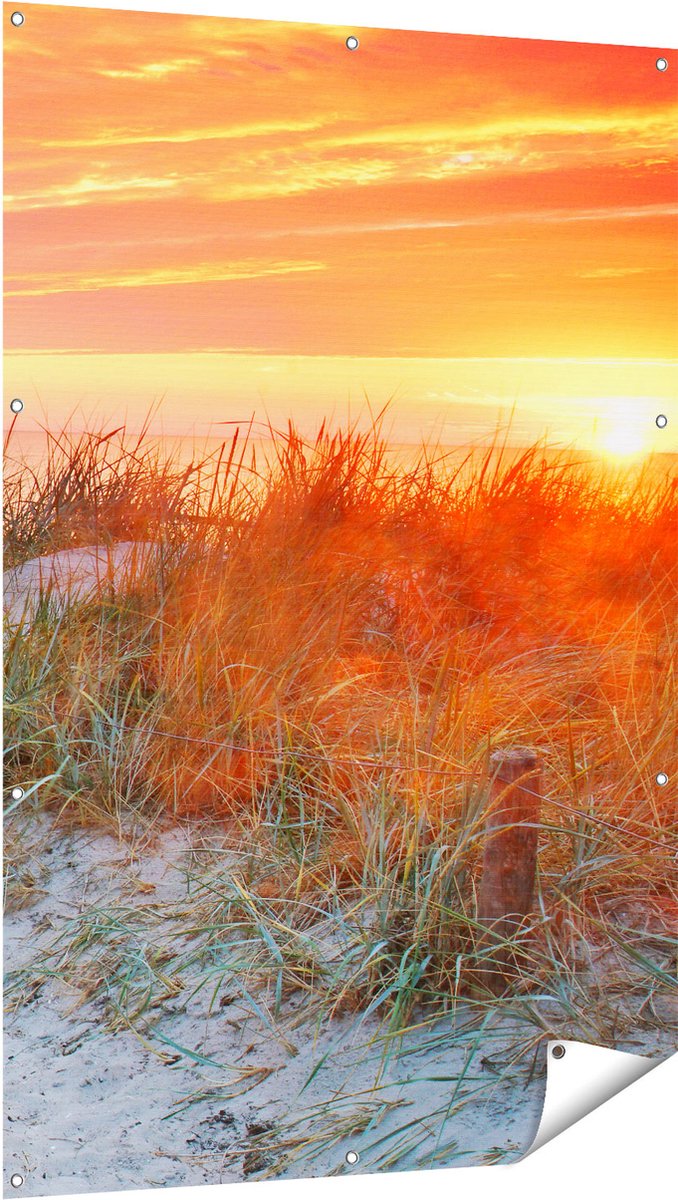 Gards Tuinposter Strand en Duinen bij Zonsondergang - 100x150 cm - Tuindoek - Tuindecoratie - Wanddecoratie buiten - Tuinschilderij Multikleur