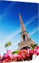 Gards Tuinposter Eiffeltoren in Parijs met Bloemen - 120x160 cm - Tuindoek - Tuindecoratie - Wanddecoratie buiten - Tuinschilderij
