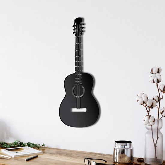 Décoration murale | Guitare / Guitare | Métal - Art mural | Décoration murale | Salle de séjour | Decor extérieur |Noir| 21x45cm
