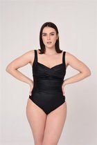 Badpak- Voorgevormd Zwempak- Badpak met plooien en modellerend effect- Dames Badmode Swimsuit 201- Zwart- Maat 46