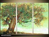 Schilderij -  Natuur - Groen - 120x80cm 3Luik - GroepArt - Handgeschilderd Schilderij - Canvas Schilderij - Wanddecoratie - Woonkamer - Slaapkamer - Geschilderd Door Onze Kunstenaars 2000+Collectie Maatwerk Mogelijk