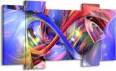 GroepArt - Schilderij - Abstract - Paars, Rood, Geel - 120x65 5Luik - Foto Op Canvas - GroepArt 6000+ Schilderijen 0p Canvas Art Collectie - Wanddecoratie