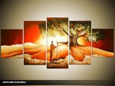 Schilderij -  Natuur - Rood, Oranje, Geel - 150x70cm 5Luik - GroepArt - Handgeschilderd Schilderij - Canvas Schilderij - Wanddecoratie - Woonkamer - Slaapkamer - Geschilderd Door Onze Kunstenaars 2000+Collectie Maatwerk Mogelijk