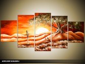 Schilderij -  Natuur - Oranje, Geel - 150x70cm 5Luik - GroepArt - Handgeschilderd Schilderij - Canvas Schilderij - Wanddecoratie - Woonkamer - Slaapkamer - Geschilderd Door Onze Kunstenaars 2000+Collectie Maatwerk Mogelijk