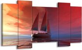 GroepArt - Schilderij - Zeilboot - Rood, Blauw, Geel - 120x65 5Luik - Foto Op Canvas - GroepArt 6000+ Schilderijen 0p Canvas Art Collectie - Wanddecoratie