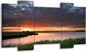 GroepArt - Schilderij - Zonsondergang - Wit, Geel, Paars - 120x65 5Luik - Foto Op Canvas - GroepArt 6000+ Schilderijen 0p Canvas Art Collectie - Wanddecoratie