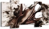 GroepArt - Schilderij - Tulpen - Bruin, Zwart, Wit - 120x65 5Luik - Foto Op Canvas - GroepArt 6000+ Schilderijen 0p Canvas Art Collectie - Wanddecoratie