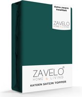 Zavelo Deluxe Katoen-Satijn Topper Hoeslaken Donker Groen - Lits-jumeaux (160x200 cm) - Heerlijk Zacht - Rondom Elastisch - Perfecte Pasvorm