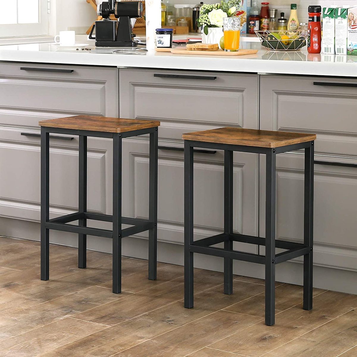 Set Van Twee Barstoelen Isolde - Bruin/zwart - Vasagle - Barstoel - Bruin; Zwart - Metaal; Spaanplaat
