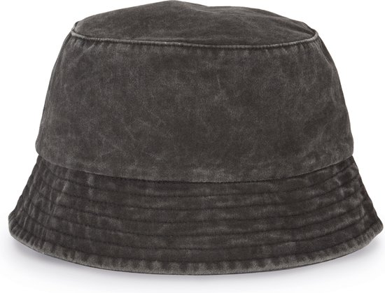 Biologische vintage wash bucket hat unisex Zwart S/M