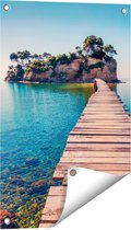 Gards Tuinposter Pad op het Water naar een Grieks Eiland - 40x60 cm - Tuindoek - Tuindecoratie - Wanddecoratie buiten - Tuinschilderij