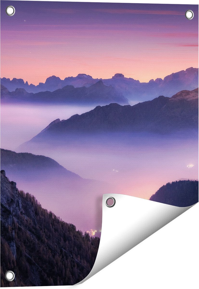 Gards Tuinposter Bergen Landschap in Itali� tijdens Zonsondergang - 40x50 cm - Tuindoek - Tuindecoratie - Wanddecoratie buiten - Tuinschilderij Multikleur