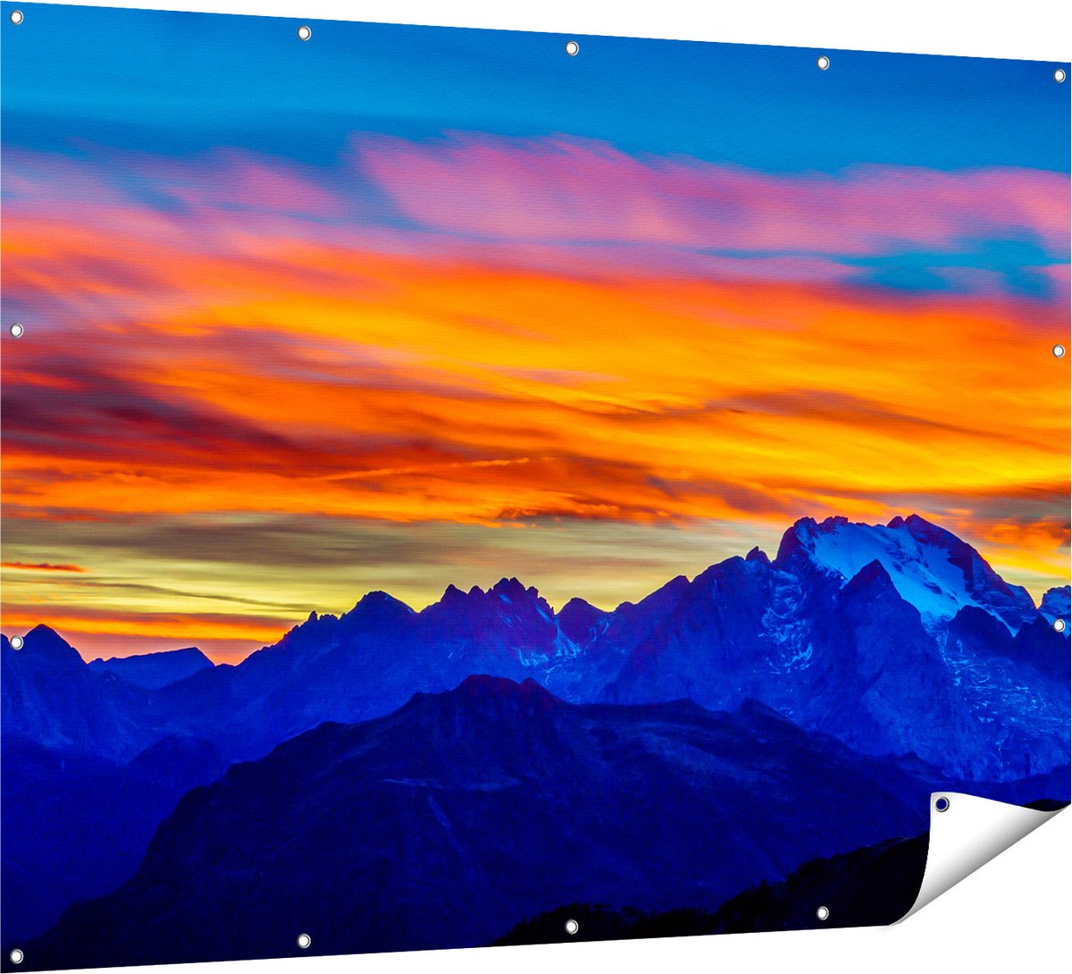 Gards Tuinposter Oranje Zonsondergang in de Bergen - 160x120 cm - Tuindoek - Tuindecoratie - Wanddecoratie buiten - Tuinschilderij Multikleur