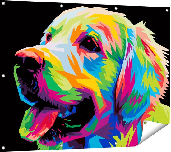 Gards Tuinposter Kleurrijke Hond - Abstract - 120x90 cm - Tuindoek - Tuindecoratie - Wanddecoratie buiten - Tuinschilderij