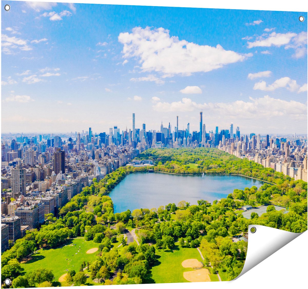 Gards Tuinposter Central Park in New York met Wolkenkrabbers - 100x80 cm - Tuindoek - Tuindecoratie - Wanddecoratie buiten - Tuinschilderij Multikleur