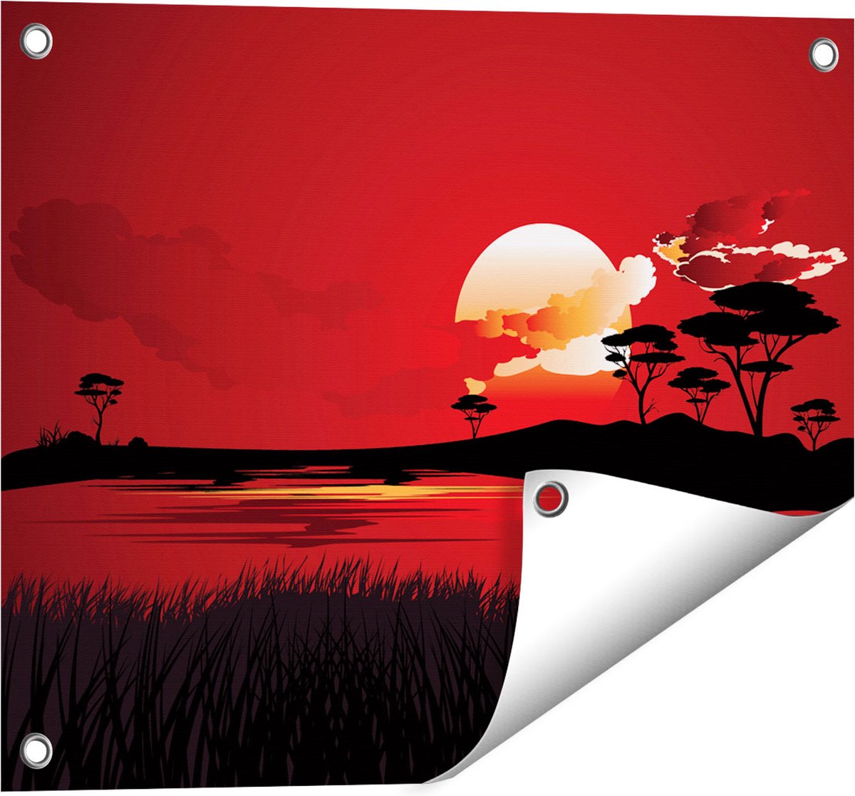 Gards Tuinposter Rode Zonsondergang in de Savanne - Abstract - 50x40 cm - Tuindoek - Tuindecoratie - Wanddecoratie buiten - Tuinschilderij Multikleur