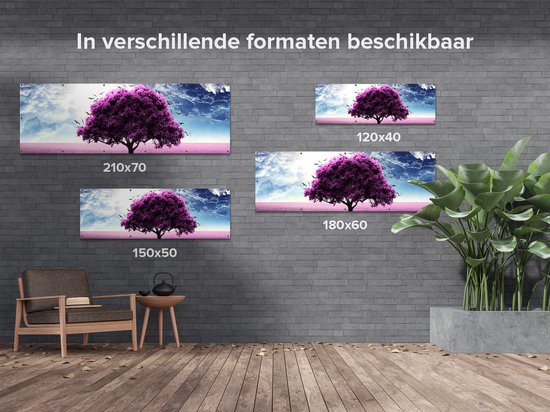 Gards Poster de jardin Arbre violet dans le champ violet avec Vogels - 210x70 cm - Toile de jardin - Décoration de jardin - Décoration murale extérieure - Tableau de jardin