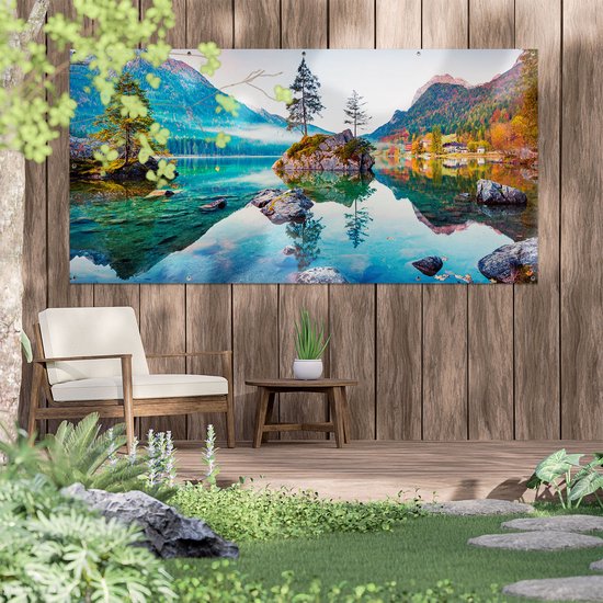Gards Affiche de jardin Lac à la Montagnes en Automne - 200x100 cm - Toile jardin - Décoration de jardin - Décoration murale extérieur - Tableau jardin