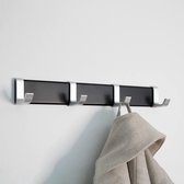 Haak van aluminium met 4 haken - zwart/zilver - kledinghaak muur - garderobehaak - handdoekhouder - keukenstrip - met verplaatsbare haken - incl. schroeven en pluggen