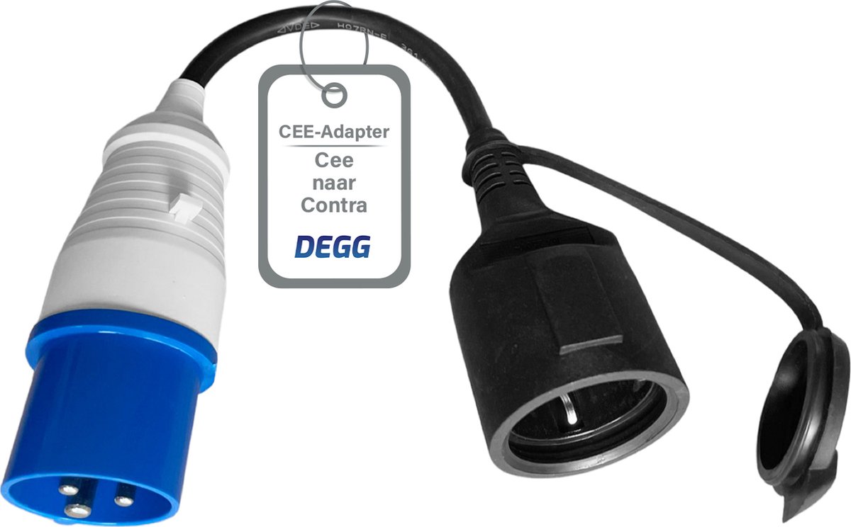 DEGG® - CEE verloopsnoer - Van Contrastekker (230V) naar CEE stekker (16A) - CEE verloopstekker - CEE 3-polig - Geschikt voor buiten