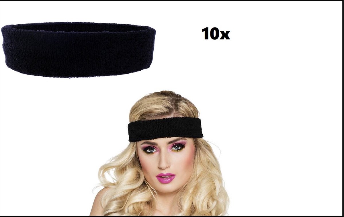 10x Bandeau noir - Bandeau de sueur Cheveux carnaval halloween fitness fête  à thème