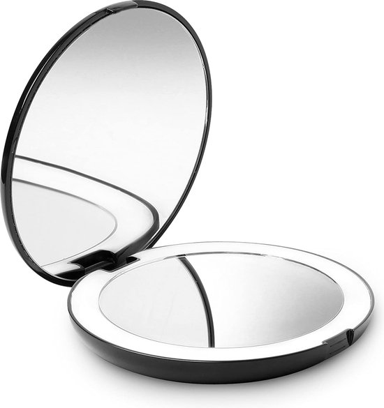 10X vergroting ,Make-up spiegel, tweezijdig , met led verlichting, , inklapbaar, Mini spiege 9cm -Zwart