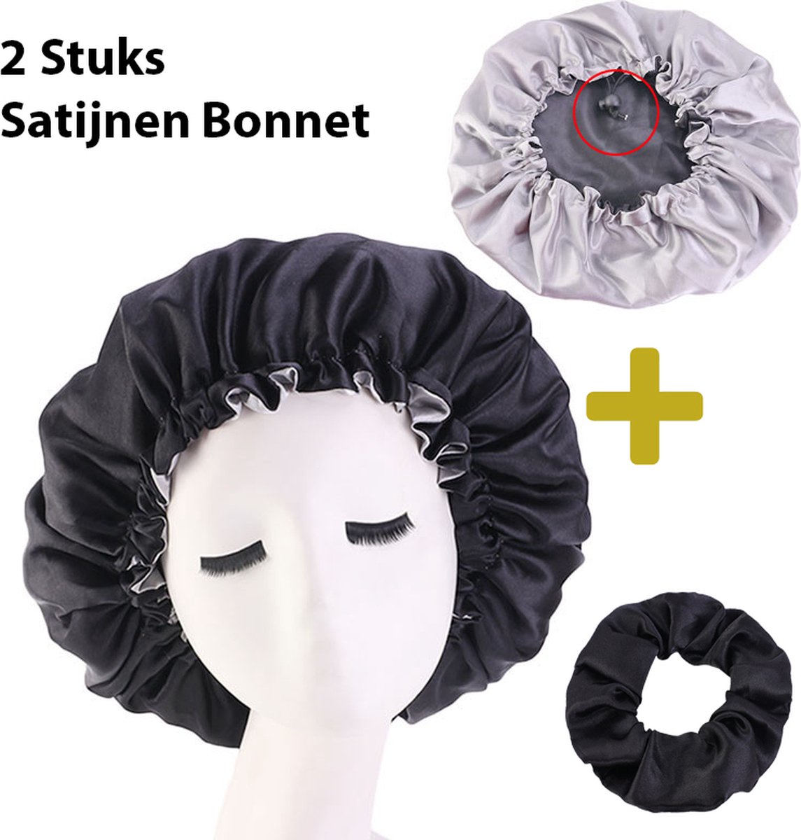 Bonnet En Satin Pour Cheveux Bouclés, Ensemble De 2 Pièces, Pour