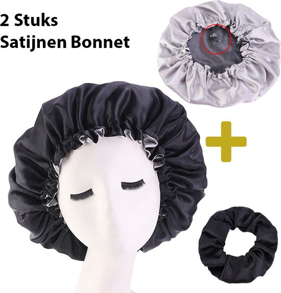 2 Pièces Bonnet Satin Cheveux Nuit, Bonnet de Sommeil Réglable avec