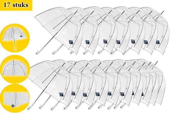 17 stuks Paraplu transparant plastic paraplu's 75 cm - doorzichtige paraplu - trouwparaplu - bruidsparaplu - stijlvol - bruiloft - trouwen - fashionable - trouwparaplu