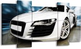 GroepArt - Schilderij - Audi - Zwart, Wit, Blauw - 120x65 5Luik - Foto Op Canvas - GroepArt 6000+ Schilderijen 0p Canvas Art Collectie - Wanddecoratie