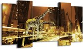 GroepArt - Schilderij - Giraffe - Geel, Bruin, Zwart - 120x65 5Luik - Foto Op Canvas - GroepArt 6000+ Schilderijen 0p Canvas Art Collectie - Wanddecoratie