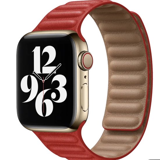 Geschikt voor Apple Watch- horlogebandje-echt leer- modern ribbel design-maat 42/44/45/49mm- magnetische sluiting