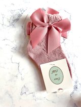 Omer en Odille - zomersokken - opengewerkte enkelsokken met strik - oud roze - 1-2 jaar