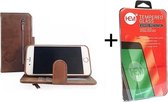 iPhone 7 / 8 Bronzed Brown Leren Rits Portemonnee Hoesje + Screenprotector / Tempered Glass