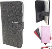 Zwart Glitter Glamm Wallet / Book Case / Boekhoesje/ Telefoonhoesje / Hoesje Samsung S6 met vakje voor pasjes, geld en fotovakje