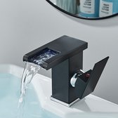 Messing - Set de Robinets d'évier de salle de bain cascade LED - Mélangeur Water chaude froide - Robinets d' Robinets de lavabo - Zwart - Hauteur 12,5 cm