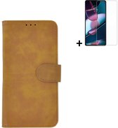 MoDo hoesje voor Motorola Moto G73 - Kunstleer Book Case - Bruin hoesje met screenprotector