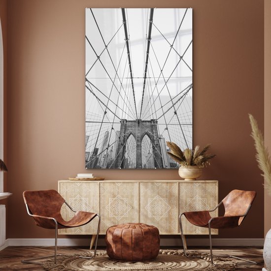 MuchoWow® Peinture sur verre 120x180 cm - Peinture sur verre acrylique - Bridge de Brooklyn - Pont - Architecture - Bâtiment - Photo sur verre - Peintures