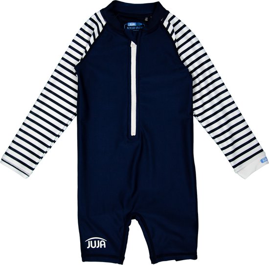 JUJA - UV Zwempak voor baby's - lange mouwen - Stripes - Donkerblauw - maat 62-68cm