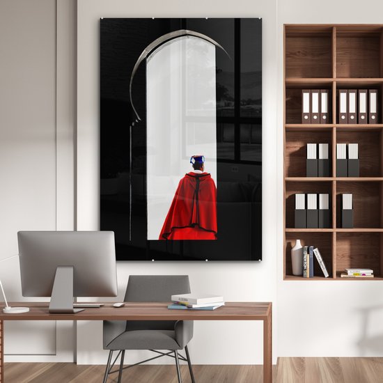 MuchoWow® Peinture sur verre 120x180 cm - Peinture sur verre acrylique - Porte - Homme - Rouge - Zwart - Photo sur verre - Peintures