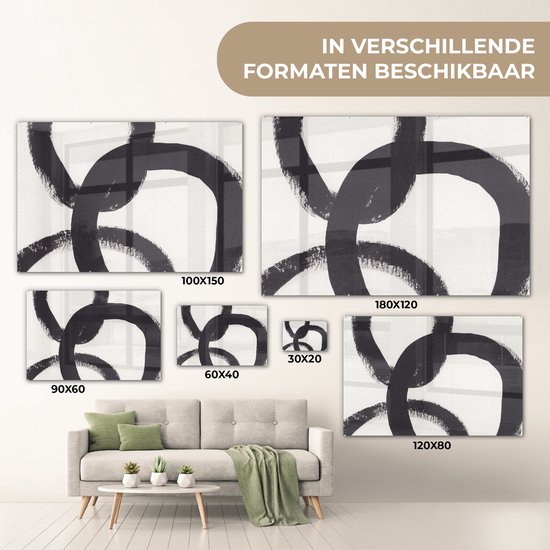 MuchoWow® Peinture sur verre 180x120 cm - Peinture sur verre acrylique - Abstrait - Formes - Zwart - Cercles - Photo sur verre - Peintures