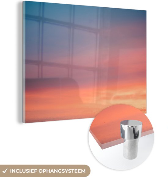 MuchoWow® Glasschilderij 40x30 cm - Schilderij acrylglas - Zon - Lucht - Wolken - Roze - Foto op glas - Schilderijen