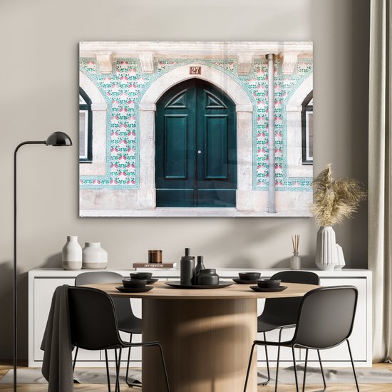 MuchoWow® Peinture sur verre 120x90 cm - Peinture sur verre acrylique - Porte - Bois - Vert - Maison - Photo sur verre - Peintures