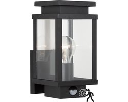 KS Verlichting wandlamp Boston zwart bewegingssensor E27 modern vierkant aluminium