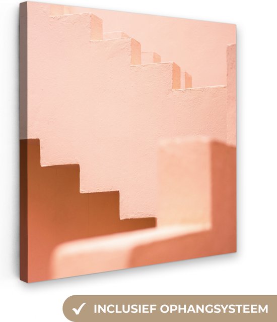 Canvas Schilderij Architectuur - Trappen - Pastel - Roze - 20x20 cm - Wanddecoratie