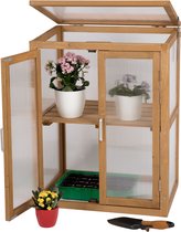 need&wants® Minikas kas klein wintervast van hout voor balkontuin binnen, koud frame verhoogd bed plantenkast kweekhuis, 56x43x76 cm, polycarbonaat
