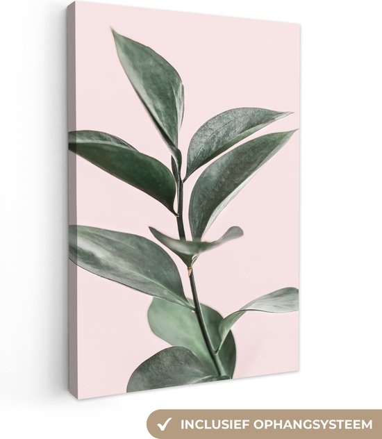 Canvas Schilderij Planten - Groen - Natuur - Roze - 60x90 cm - Wanddecoratie