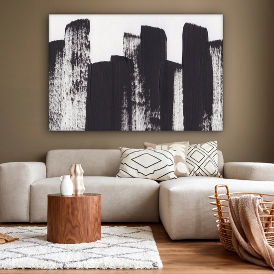 Peinture sur toile - Abstrait - Zwart - Wit - 150x100 cm - Décoration murale